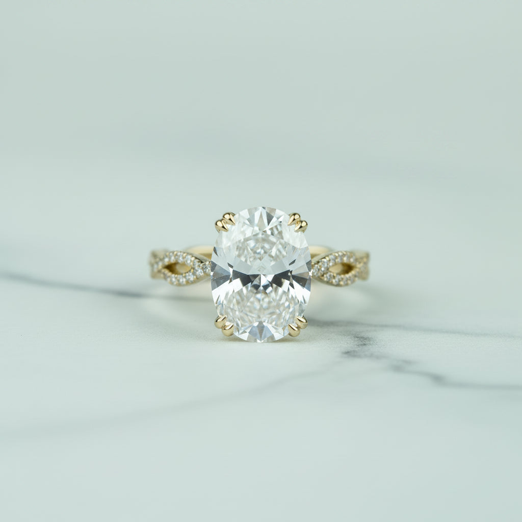 Gold ring with a diamond on a light background